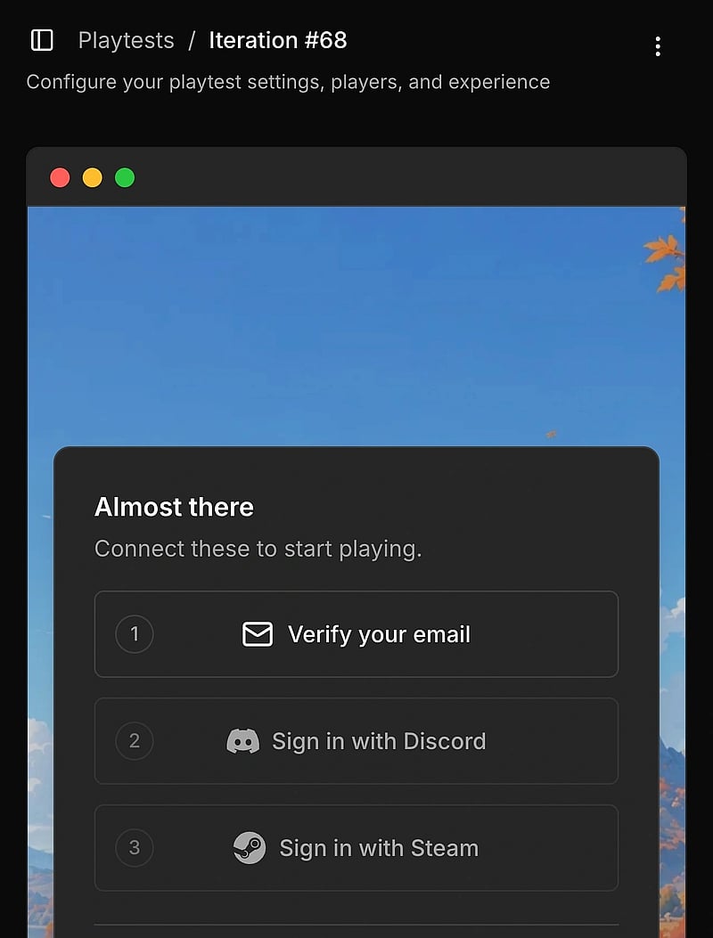 Player submissions listed across playtests in Userplay Studio