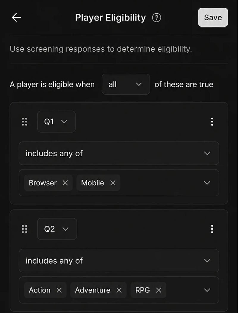 Player submissions listed across playtests in Userplay Studio